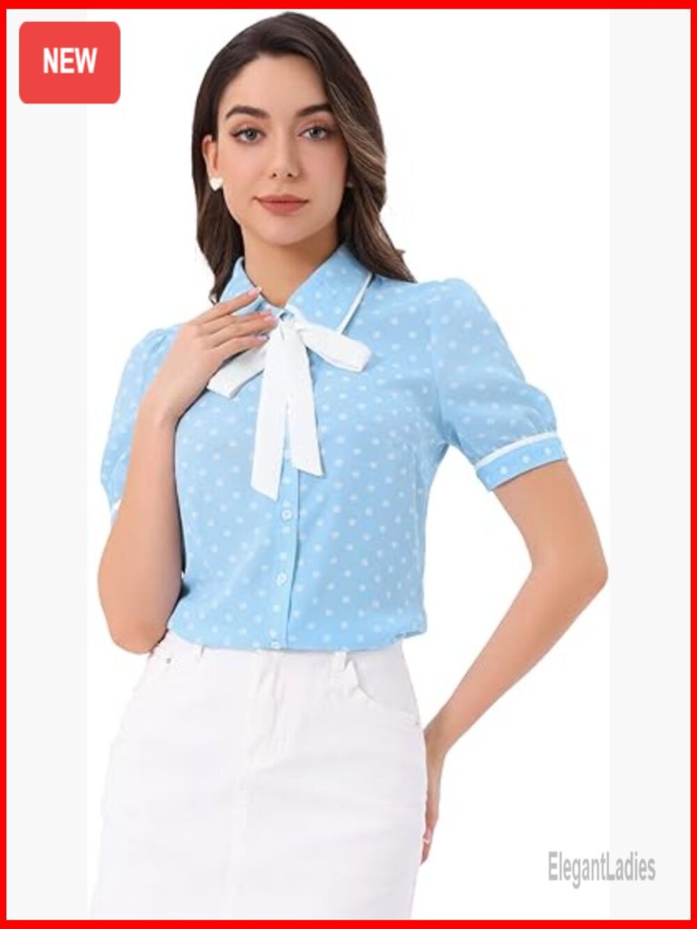 Peter Pan Collar Polka Dot Blouse - Puff Sleeve Bow Tie Top